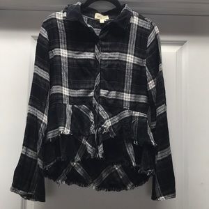 Cloth & Stone Plaid Fringe Button Up